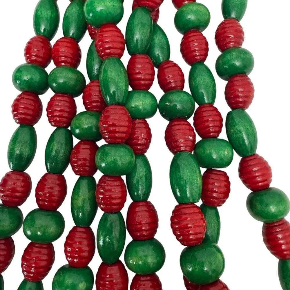 Christmas Garland Wooden Beads 9 Feet Strand Red Green by Santa's Best